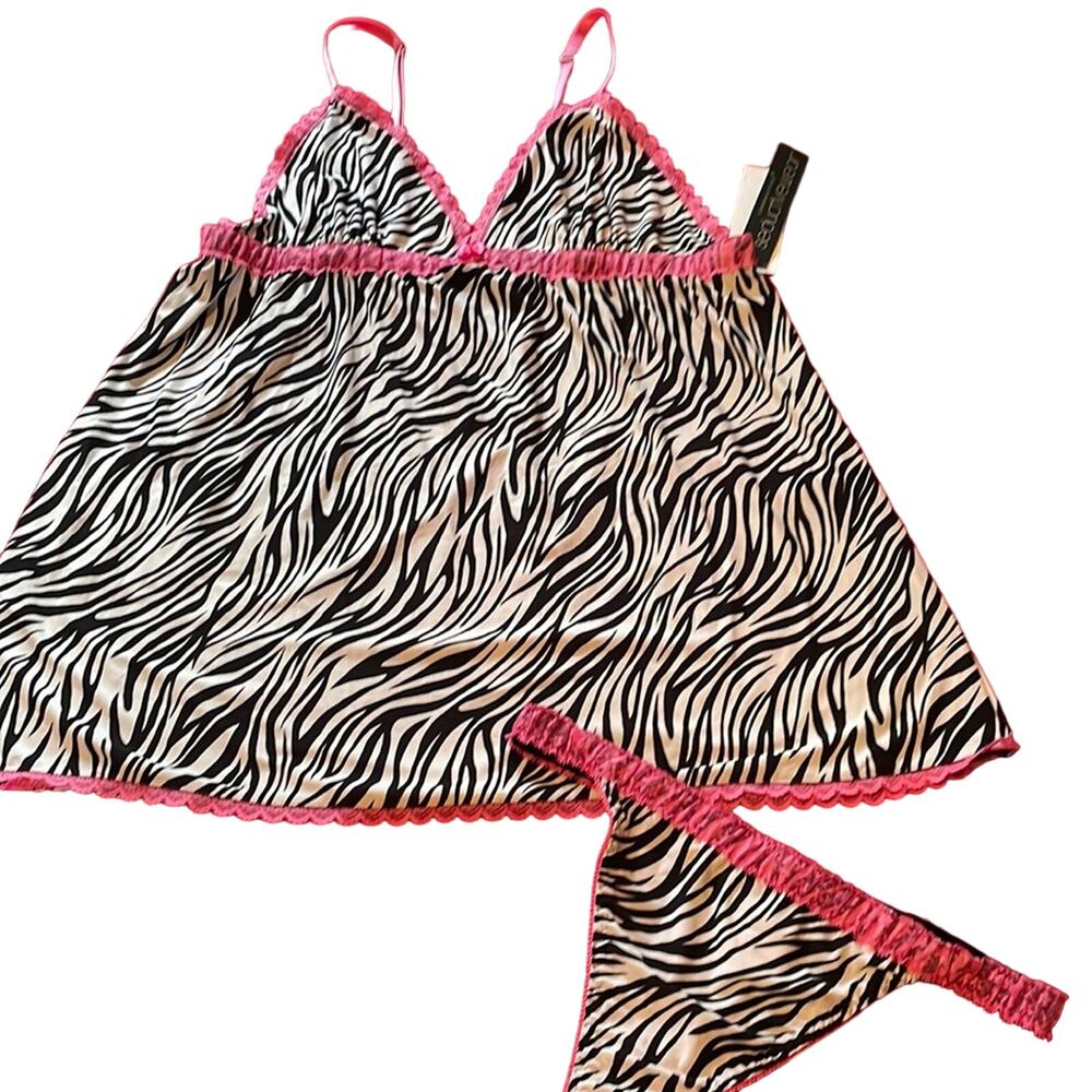 Cinema Etoile Seductivewear sz XL B&W Zebra Print 2 pc Babydoll Nighty Set NWT
